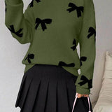 FRANCES™ - Fashionable Bow Print O-Neck Knit Winter Sweater Pullover