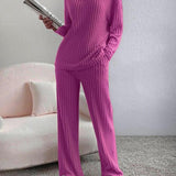 SUMMER™ - Casual V-Neck Long Sleeve Top & Straight Leg Lounge Pants Set