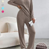 SUMMER™ - Casual V-Neck Long Sleeve Top & Straight Leg Lounge Pants Set