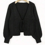 ALICIA™ - Casual Drop Shoulder Long Sleeve Cardigan Tie Front V-Neck Knitwear