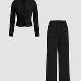 FLORLIE™ - Women’s Ribbed Crop Top & Elastic Waist Pants Casual Set