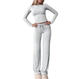 CECILY™ – Slim Fit Long Sleeve Crop Tee & Pants Matching Set