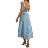 DECKER™ – Distressed Denim Button-Down Midi Dress