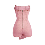 VIXEN™ – Twisted Front Strapless Denim Romper