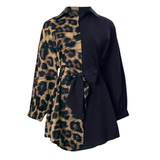 JODI™ – Elegant Asymmetrical Leopard Split Shirt Dress
