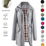 QING™ - Casual Drawstring Zip Up Hooded Trench Coat