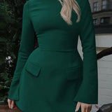 HAZEL™ - Chic A-Line Dress with Stand Collar and Long Sleeves