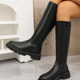 MINDA™ - Knee-High Motorcycle Boots for Women Smooth PU Leather Zipper Boots