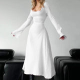 ERIN™ - Sophisticated Lace-Up Tie Back Flounce Sleeve A-Line Long Dress