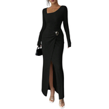 MONICA™ – Stylish Solid Color Twisted Long Dress