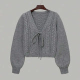 ALICIA™ - Casual Drop Shoulder Long Sleeve Cardigan Tie Front V-Neck Knitwear