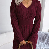 HOLLY™ - Cozy Long Sleeve V-Neck Cable Knit Sweater Dress
