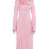ERIN™ - Sophisticated Lace-Up Tie Back Flounce Sleeve A-Line Long Dress