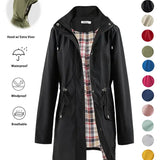 QING™ - Casual Drawstring Zip Up Hooded Trench Coat