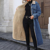 FLORA™ -  Elegant Women's Long Denim Jacket with Fleece Lining Single-Breasted