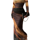 TESSIE™ - Women's All-Over Print Ruched Bodycon Dress Long Sleeve Round Neck Dress for Party
