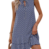 DORA™ - Women’s Geometric Print Bow Dress Casual Fitted Woven Dress with Multi-Layer Cake Skirt