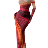 TESSIE™ - Women's All-Over Print Ruched Bodycon Dress Long Sleeve Round Neck Dress for Party