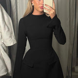 HAZEL™ - Chic A-Line Dress with Stand Collar and Long Sleeves
