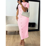 ALINA™ - Elegant Crew Neck Formal Midi Dress