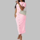 RACHEL™ - Elegant Round Neck Fake Button Dress