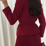 EMILIE™ - Chic Belted Blazer & Pleated Skirt Set