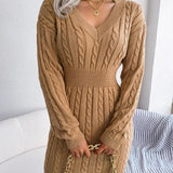 HOLLY™ - Cozy Long Sleeve V-Neck Cable Knit Sweater Dress