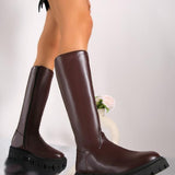MINDA™ - Knee-High Motorcycle Boots for Women Smooth PU Leather Zipper Boots