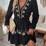 LOTTIE™ - Elegant Embroidered Long Sleeve Casual Dress
