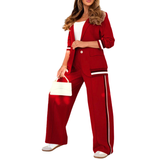 SUZETTE™ – Elegant Patchwork Lapel Neck Top and Elastic Waist Trouser Set