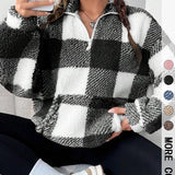 SAVANNAH™ - Stylish Plaid Print Half Zip Sweatshirt Casual Long Sleeve