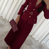 EMILIE™ - Chic Belted Blazer & Pleated Skirt Set