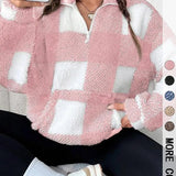 SAVANNAH™ - Stylish Plaid Print Half Zip Sweatshirt Casual Long Sleeve