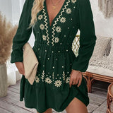 LOTTIE™ - Elegant Embroidered Long Sleeve Casual Dress