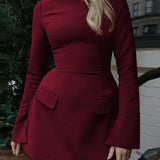 HAZEL™ - Chic A-Line Dress with Stand Collar and Long Sleeves