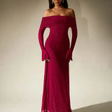 ANDREA™ - Women's Off-The-Shoulder Ruched Contrast Sequin Bodycon Dress