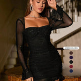 ELLIE™ - Elegant Glitter Mesh Bodycon Long Sleeve Party Dress