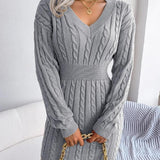 HOLLY™ - Cozy Long Sleeve V-Neck Cable Knit Sweater Dress