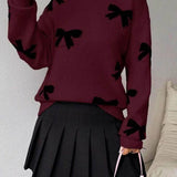 FRANCES™ - Fashionable Bow Print O-Neck Knit Winter Sweater Pullover