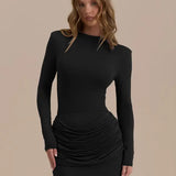 ZERNA™ - Long Sleeve Ruched A-Line Dress Gown for Elegant