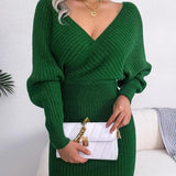 BLAKE™ - Wrapped V-Neck Sweater Dress with Slim-Fit Long Sleeves