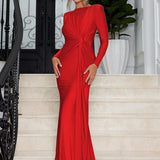 JOSALIE™ - Elegant Ruched Bodycon Dress with Padded Shoulders & Long Sleeve