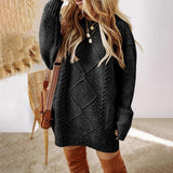LEXI™ - Casual Round Neck Long Sleeve Cable Knit Sweater Mini Dress