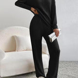 SUMMER™ - Casual V-Neck Long Sleeve Top & Straight Leg Lounge Pants Set
