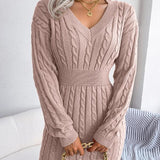 HOLLY™ - Cozy Long Sleeve V-Neck Cable Knit Sweater Dress