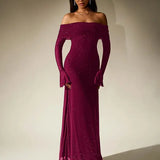 ANDREA™ - Women's Off-The-Shoulder Ruched Contrast Sequin Bodycon Dress