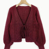 ALICIA™ - Casual Drop Shoulder Long Sleeve Cardigan Tie Front V-Neck Knitwear