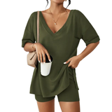 NYLA™ – Soft Lounge V-Neck Pajama Set