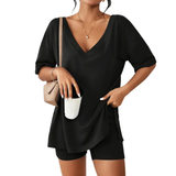 NYLA™ – Soft Lounge V-Neck Pajama Set