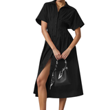 DORINDA™ – Pleated Waist-Cinching Shirt Dress
